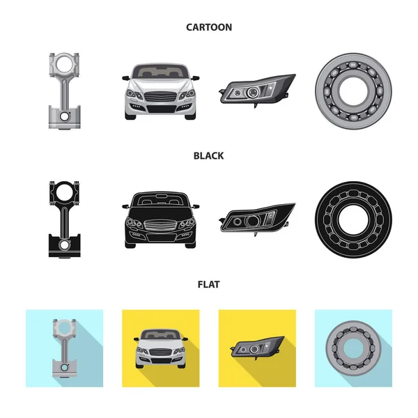 Vektorillustration av auto och en del symbol. Samling av auto och bil lager vektorillustration. — Stock vektor