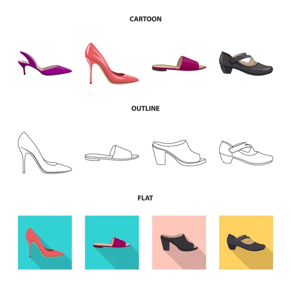 Oggetto isolato di calzature e simbolo della donna. Raccolta di calzature e icona vettoriale del piede per stock . — Vettoriale Stock