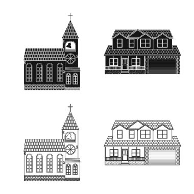 Vektör çizimi bina ve ön işareti. Bina ve çatı hisse senedi vektör çizim.