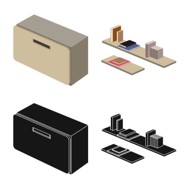 Yatak odası ve oda logo vektör Illustration. Web için yatak ve mobilya hisse senedi simgesi kümesi.