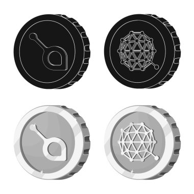 Cryptocurrency ve sikke simge yalıtılmış nesne. Cryptocurrency ve kripto hisse senedi vektör çizim.