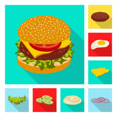 Burger ve sandviç simge vektör Illustration. Web için burger ve dilim hisse senedi simgesi kümesi.