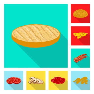 Burger ve sandviç simgesi yalıtılmış nesne. Burger ve dilim hisse senedi vektör çizim topluluğu.