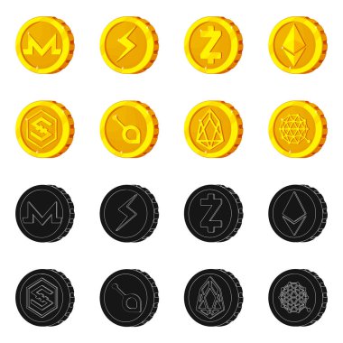 Cryptocurrency ve para logosu yalıtılmış nesne. Cryptocurrency ve web için kripto hisse senedi simgesi.