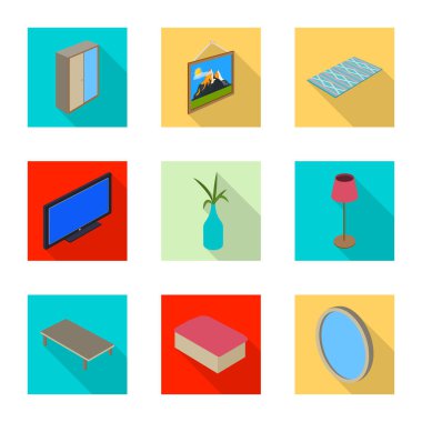 Yatak odası ve oda simge vektör tasarımı. Web için yatak ve mobilya hisse senedi simgesi kümesi.