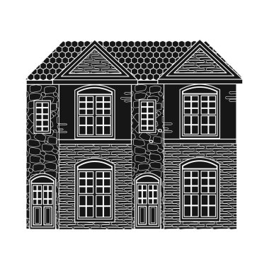 Vektör yapı tasarımı ve ön işareti. Web için bina ve çatı hisse senedi simgesi kümesi.