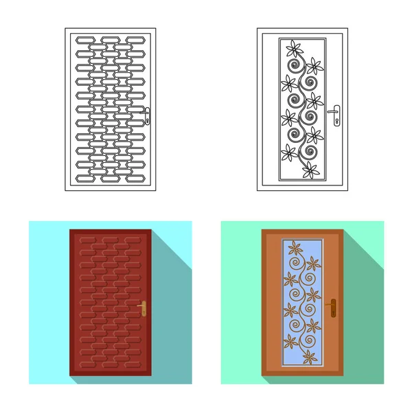 Illustration vectorielle de la porte et du panneau avant. Ensemble de porte et symbole de stock en bois pour toile . — Image vectorielle