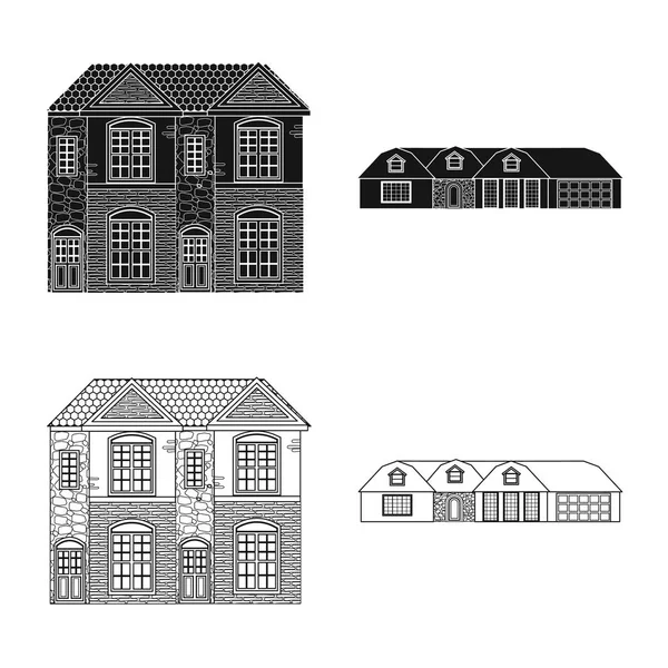 Design vettoriale dell'edificio e simbolo anteriore. Set di costruzione e tetto simbolo stock per il web . — Vettoriale Stock