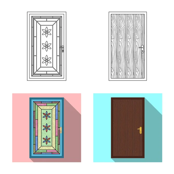 Objet isolé de la porte et panneau avant. Ensemble de porte et symbole de stock en bois pour toile . — Image vectorielle