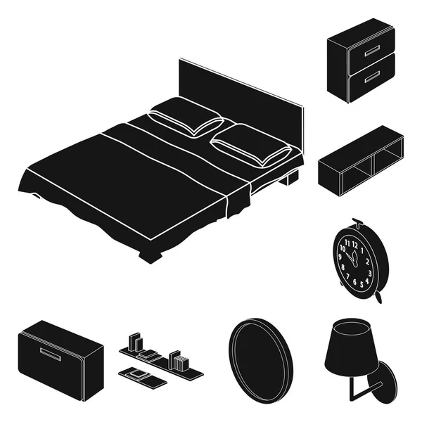 Vektorillustration av ikonen sovrum och rum. Uppsättning av sovrum och möbler vektor ikonen för lager. — Stock vektor