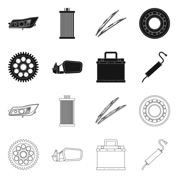 Ilustracja wektorowa auto i część symbolu. Zestaw auto i samochód wektor ikona na magazynie. — Wektor stockowy