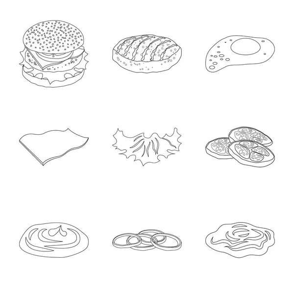 Objeto aislado de hamburguesa y signo de sándwich. Conjunto de hamburguesa y rebanada vector de ilustración . — Vector de stock