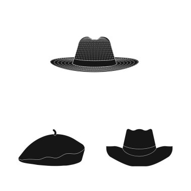 Şapkalar ve kap işareti tasarımını vektör. Şapkalar ve hisse senedi için aksesuar vektör simge kümesi.