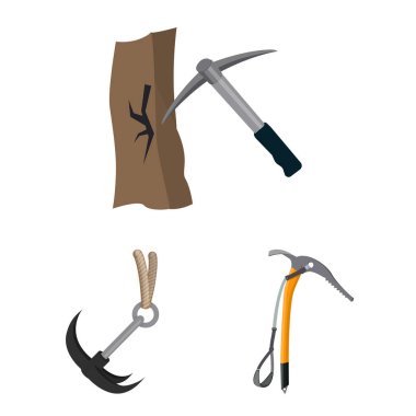 Dağcılık ve tepe simge vektör Illustration. Dağcılık ve kamp kümesi web için hisse senedi simgesi.