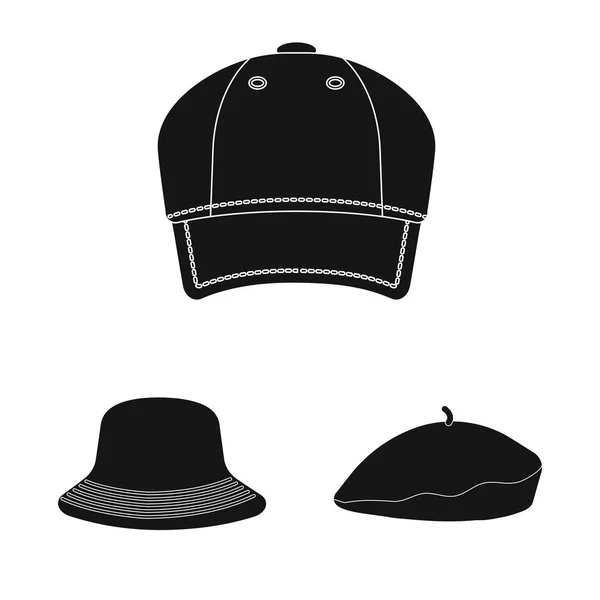 Ilustración vectorial de la marca de sombreros y gorras. Conjunto de casco y accesorio icono de vector para stock . — Vector de stock