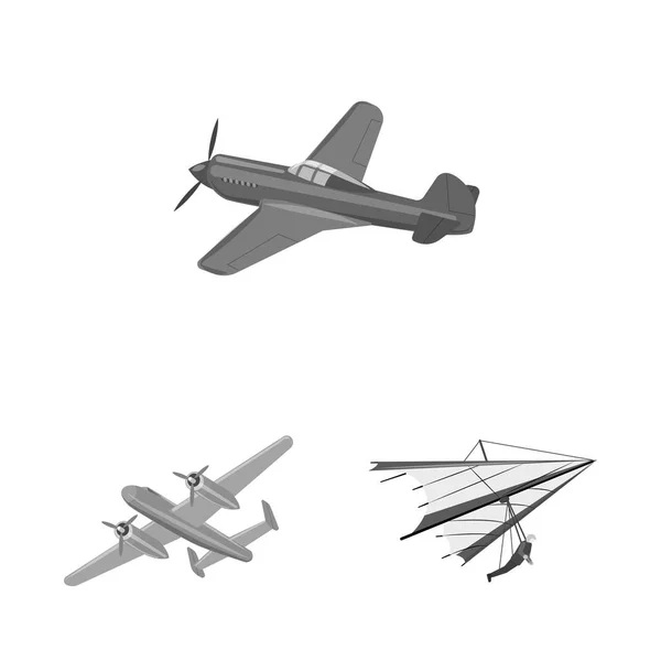 Vektor ilustrasi pesawat dan ikon transportasi. Collection of plane and sky stock symbol for web . - Stok Vektor