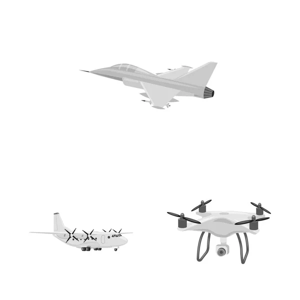 Vektordesign von Flugzeug und Transportschild. Set von Flugzeug und Himmel Aktiensymbol für Web. — Stockvektor