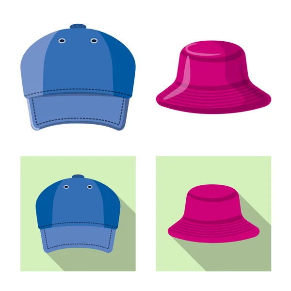 모자와 모자 상징의 벡터 디자인입니다. 헤드 기어와 액세서리 재고 벡터 일러스트 레이 션의 컬렉션. — 스톡 벡터