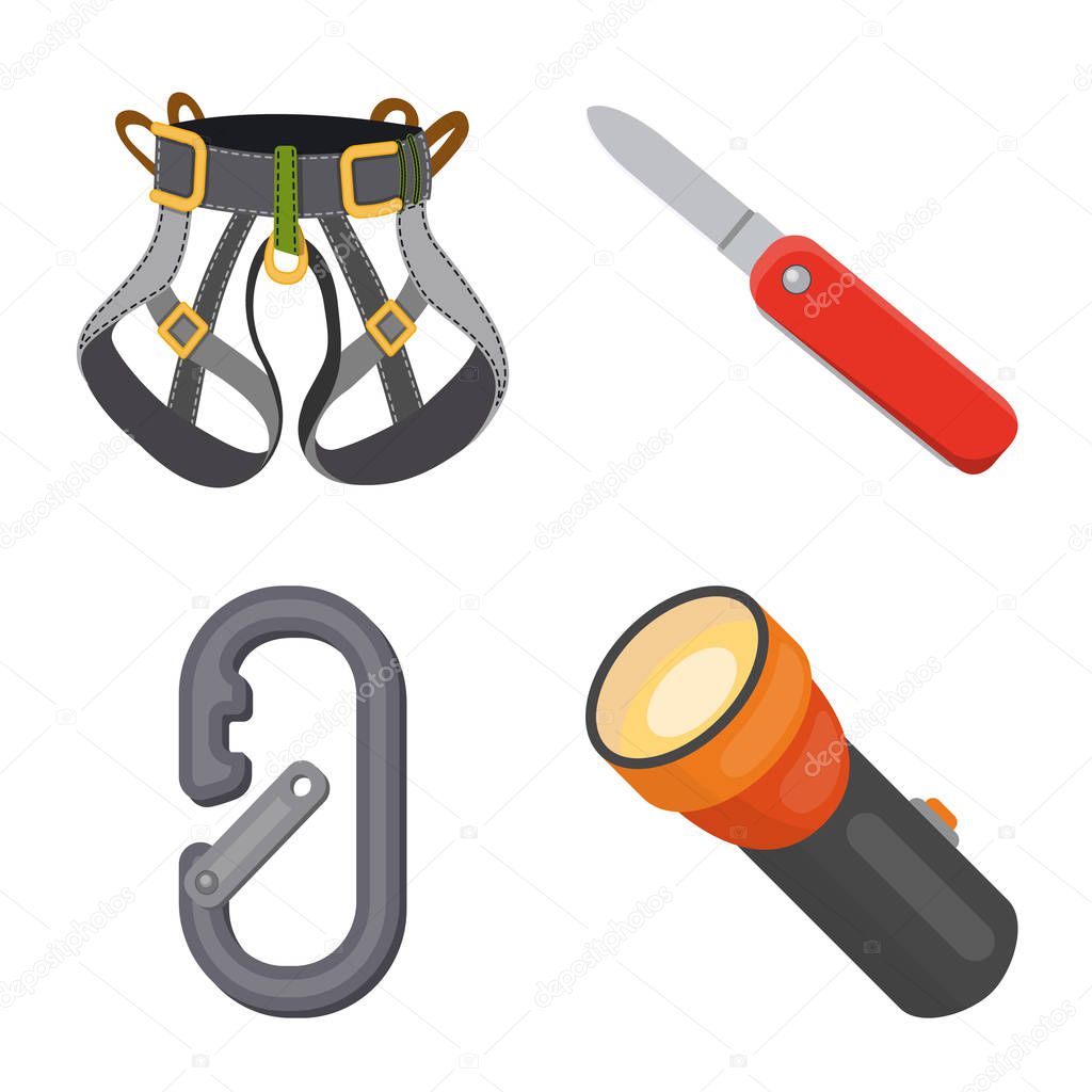 Vector illustration of mountaineering and peak symbol. Collection of mountaineering and camp stock vector illustration.