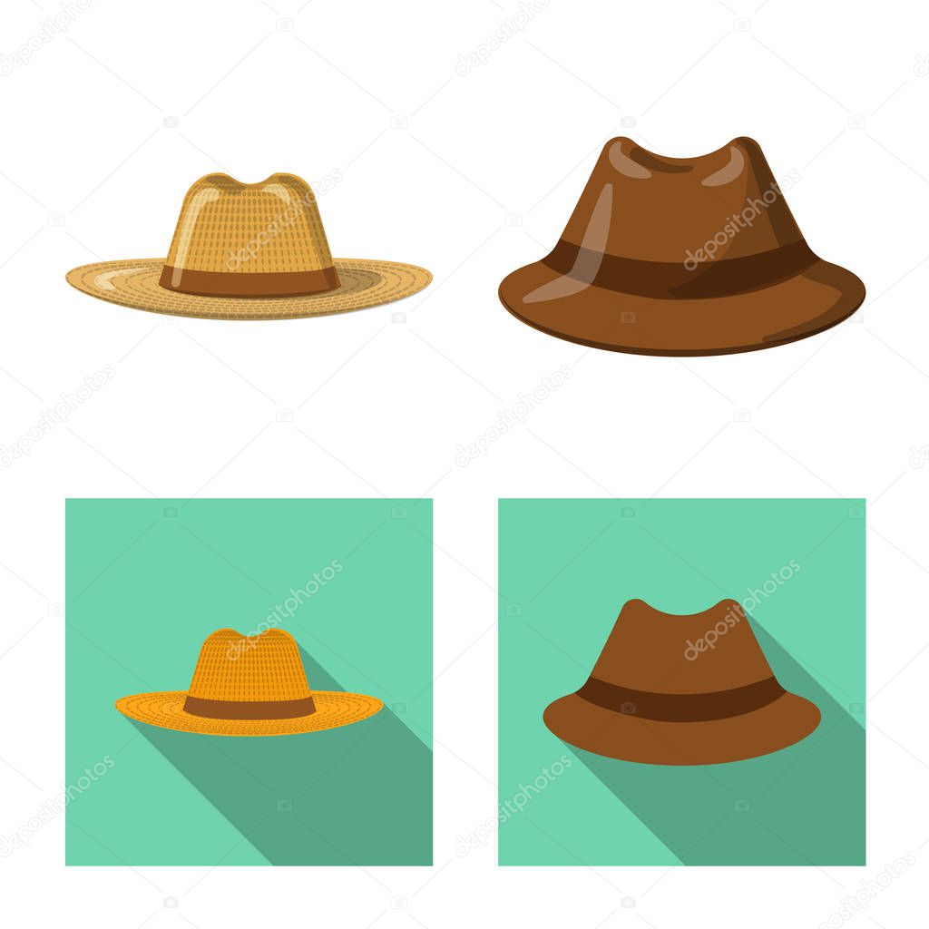 Vector design of headgear and cap logo. Collection of headgear and accessory stock vector illustration.