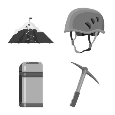 Dağcılık ve tepe simge vektör tasarımı. Kamp ve dağcılık topluluğu hisse senedi için vektör simgesi.