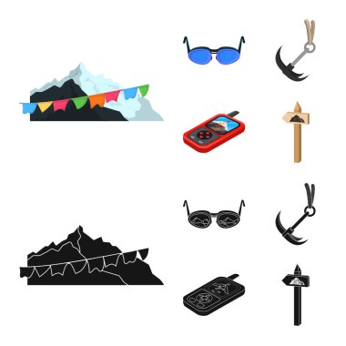 Dağcılık ve tepe logo vektör çizimi. Dağcılık ve kamp set vektör simge stok için.