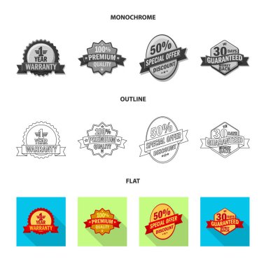 Amblem ve rozet işareti yalıtılmış nesne. Amblem ve etiket stok vektör çizim seti.