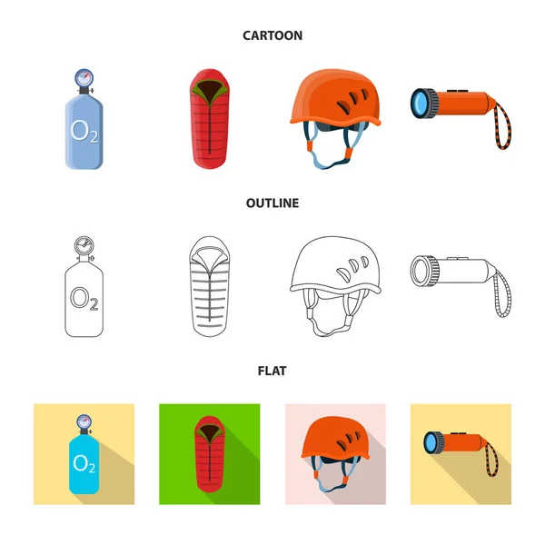 Illustration vectorielle de l'alpinisme et signe de pic. Collection d'icône vectorielle alpinisme et campement en stock . — Image vectorielle