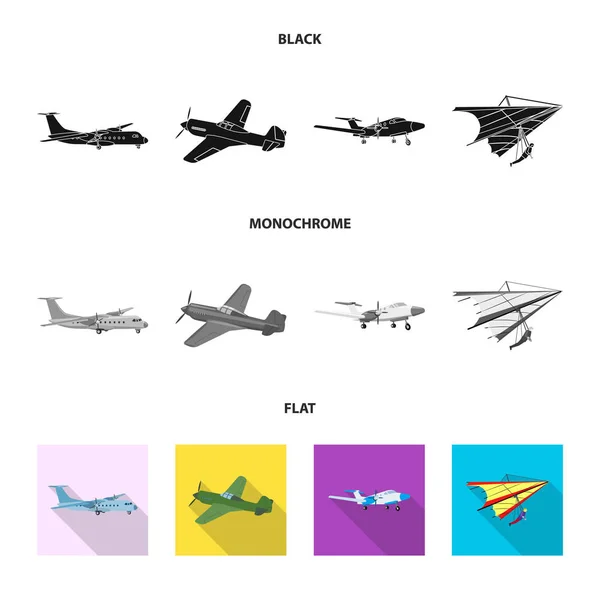Векторная иллюстрация плоскости и транспортного знака. Коллекция самолета и символа неба для веб . — стоковый вектор