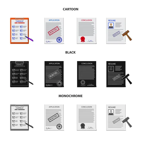 Vektorillustration des Formulars und Dokumentenzeichens. Formsatz und Zeichnung des Aktienvektors. — Stockvektor