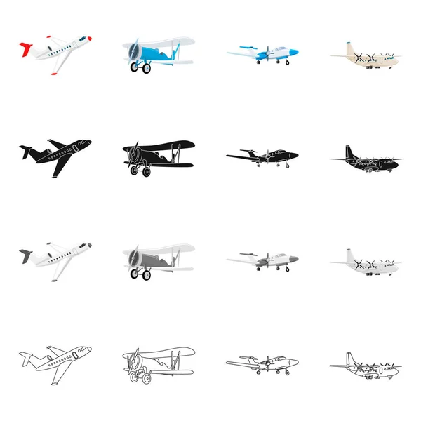 Illustration vectorielle du plan et du panneau de transport. Ensemble de symbole de stock de plan et de ciel pour la toile . — Image vectorielle