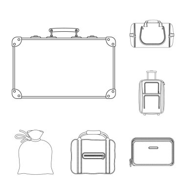 Bavul ve Bagaj işareti vektör Illustration. Web için bavul ve yolculuk hisse senedi simgesi kümesi.