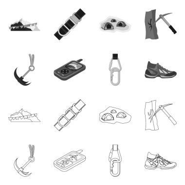 Dağcılık ve tepe logo yalıtılmış nesne. Kamp ve dağcılık topluluğu stok vektör çizim.