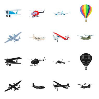 Uçak ve taşıma logo vektör tasarımı. Uçak ve gökyüzü hisse senedi vektör çizim topluluğu.