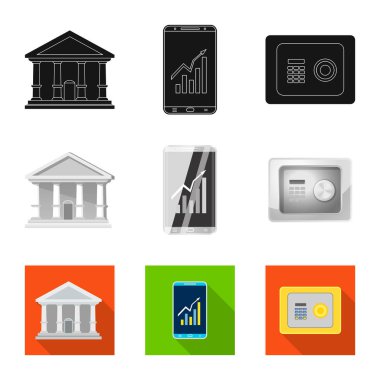 Banka ve para simge vektör tasarımı. Hisse senedi için banka ve bill vektör simge topluluğu.