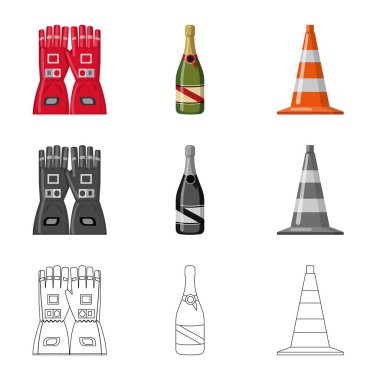 Bir araba ve ralli işaret illüstrasyon vektör. Araba ve yarış hisse senedi simgesi web için kümesi.