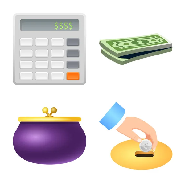 Elkülönített objektum bank és a pénzt, logó. Bank és bill tőzsdei szimbólum a web gyűjteménye. — Stock Vector