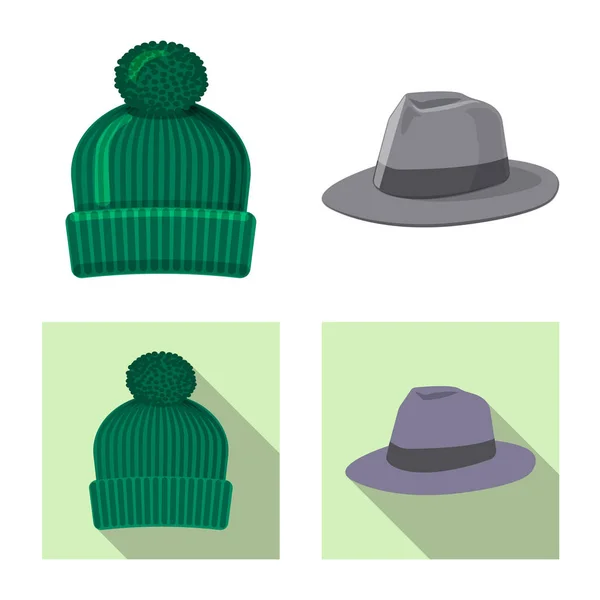 Ilustração vetorial de chapéus e logótipo de boné. Conjunto de chapéus e acessórios símbolo de estoque para web . — Vetor de Stock