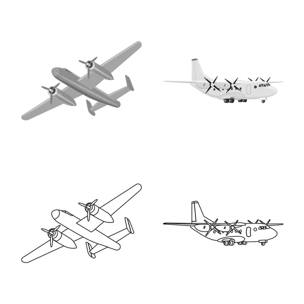 Conception vectorielle de l'avion et du panneau de transport. Collection de plan et ciel stock symbole pour le web . — Image vectorielle