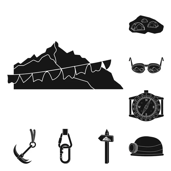 Objeto aislado de montañismo y señal de pico. Colección de montañismo y símbolo de stock de campamento para web . — Vector de stock