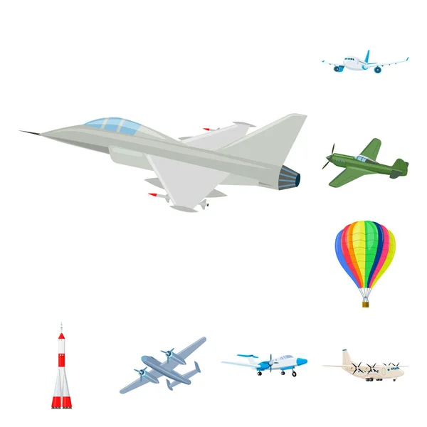 Izolovaný objekt ikony letadlo a dopravy. Kolekce letadla a obloha vektorové ikony pro stock. — Stockový vektor