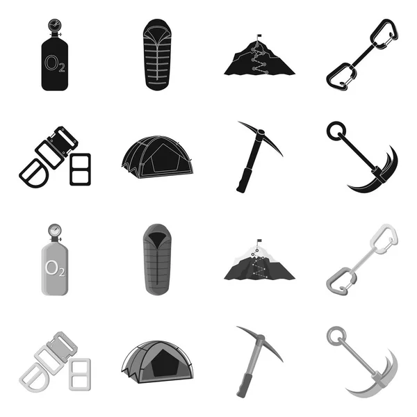 Vector illustration of mountaineering and peak icon. Set of mountaineering and camp stock symbol for web. — Stock Vector