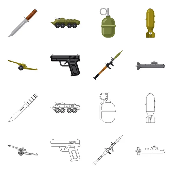 Vektor-Illustration von Waffe und Gewehrzeichen. Set von Waffen und Armee Lager Vektor Illustration. — Stockvektor