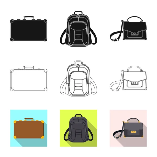 Изолированный предмет чемодана и символ багажа. Набор символов чемодана и путевого запаса для паутины . — стоковый вектор