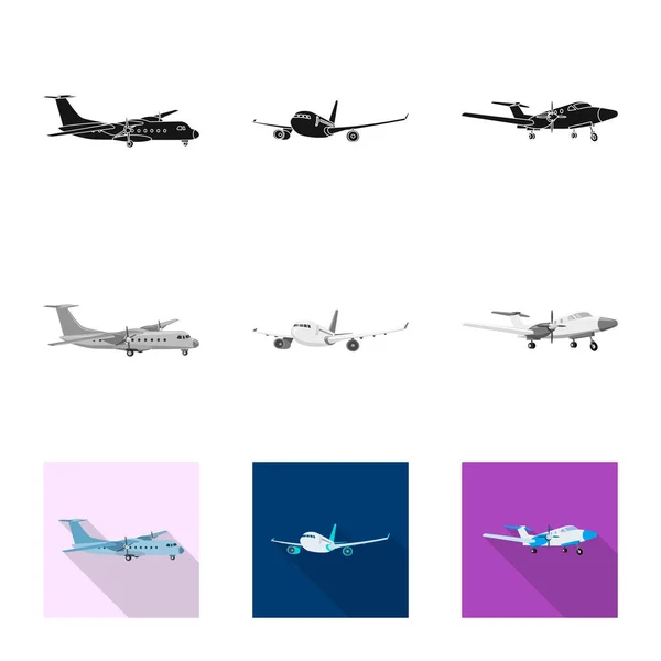 Objet isolé de l'avion et signe de transport. Collection de plan et ciel stock symbole pour le web . — Image vectorielle