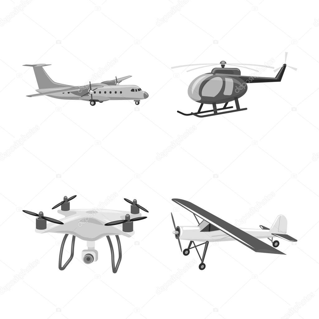 Isolated object of plane and transport symbol. Collection of plane and sky vector icon for stock.