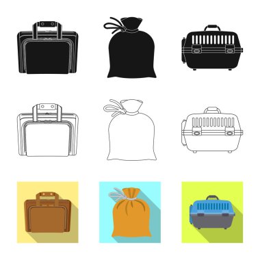 Bavul ve Bagaj işareti yalıtılmış nesne. Hisse senedi için bavul ve yolculuk vektör simge topluluğu.