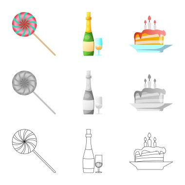 Parti ve Doğum işareti yalıtılmış nesne. Parti ve kutlama hisse senedi vektör çizim seti.