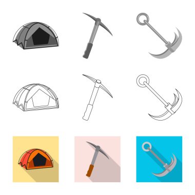 Dağcılık ve en yüksek işareti tasarımı vektör. Dağcılık ve kamp set vektör simge stok için.