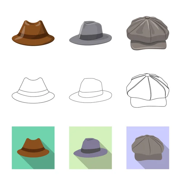 모자와 모자 로고의 벡터 디자인입니다. 헤드 기어와 재고에 대 한 액세서리 벡터 아이콘 세트. — 스톡 벡터